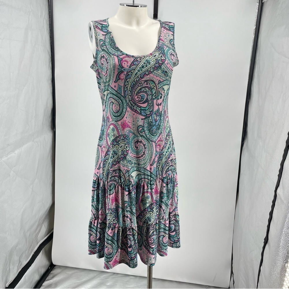 Ivy Lane floral‎ paisley sleeveless midi dress green white pink size M